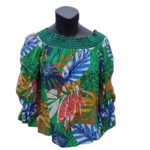 Jealous Tomato Green Off the Shoulders Tropical Top Size Small